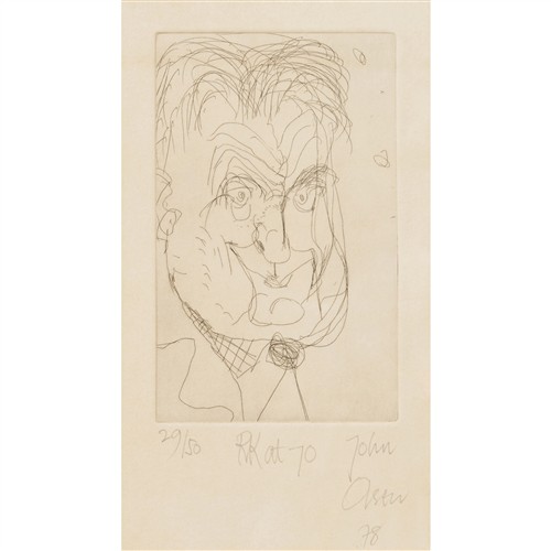 JOHN OLSEN (1928-2023) Rudy Komon at 70 1978 etching, ed. 29/50 28.5 x 16.5cm (49.5 x 35cm framed)