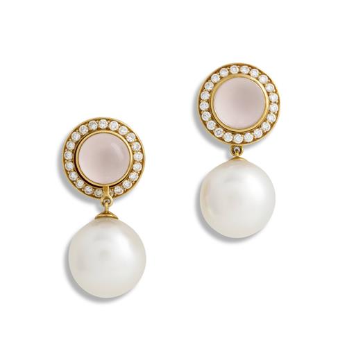 Paspaley, Pair Of 18ct Gold, Rose Quartz, Diamond And South Sea Pearl 'Muse' Convertible Earrings