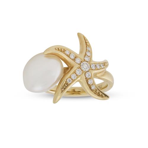 178 · PASPALEY, 18CT GOLD, DIAMOND AND SOUTH SEA PEARL 'EMBRACE THE SEA' RING