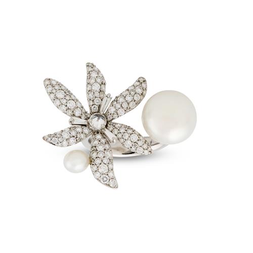 Paspaley, 18ct White Gold, Diamond And Pearl 'Monsoon' Ring
