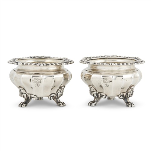 53 · A PAIR OF REGENCY STERLING SILVER SALT CELLARS BY PAUL STORR London, 1817