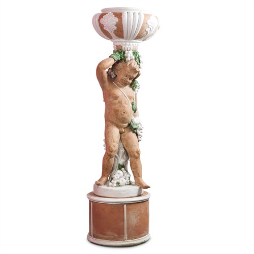 A PAIR OF ITALIAN SCULPTURAL EARTHENWARE JARDINIERES ON STAND Probably first half 20th century Please see important information belo...