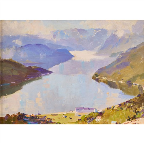 8 · RUBERY BENNETT (1893-1987) Mountain Lake Landscape oil on board 13.5 x 19cm (31 x 36cm framed)