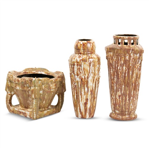 A GROUP OF THREE CONTINENTAL GLAZED EARTHENWARE VESSELS 1920s Please see important information below regarding collection of lots in...