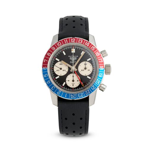 68 · HEUER AUTAVIA REF 2446 C A STAINLESS STEEL CHRONOGRAPH WATCH WITH GMT CIRCA 1969