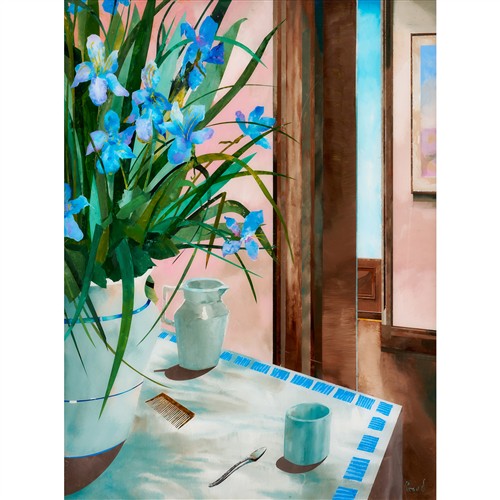 16 · GEOFFREY PROUD (born 1946) Still Life reverse painted oil on glass 121 x 90cm (129 x 99cm framed)