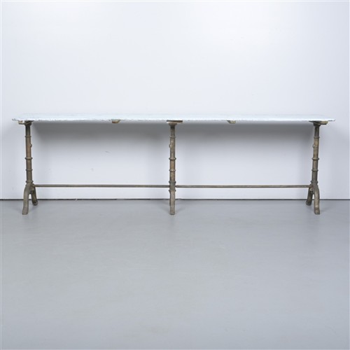 An Industrial Wrought Iron And Painted Wood Table (78h X 256w X 47d Cm)