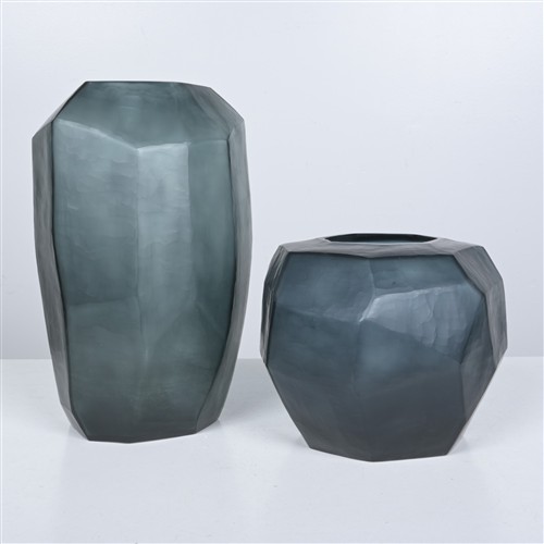 53 · TWO HANDBLOWN CUT AND POLISHED GLASS VASES BY GUAXS (46H X 30DIA CM)