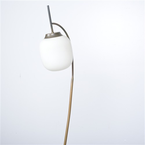 60 · A MID-20TH CENTURY MARBLE, BRASS AND METAL STANDARD LAMP WITH GLASS SHADE, PROVENANCE GEOFFREY HATTY (191H X 31DIA CM)