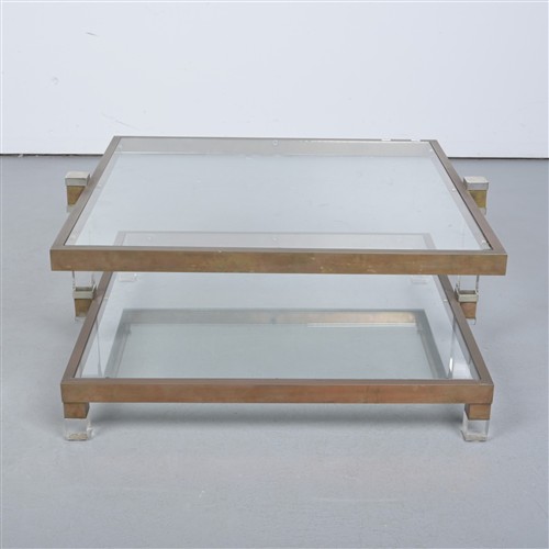 A 1970s Lucite, Copper And Glass Two Tier Coffee Table (40h X 88w X 80d)