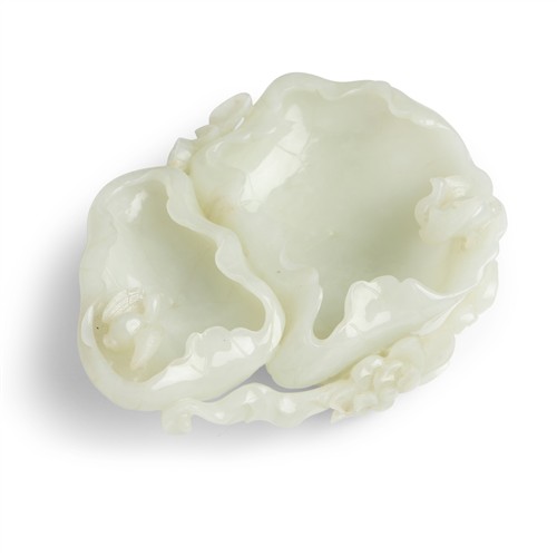 A Fine Chinese White Jade Double Lotus Brush Washer, Qing Dynasty (1644-1911)