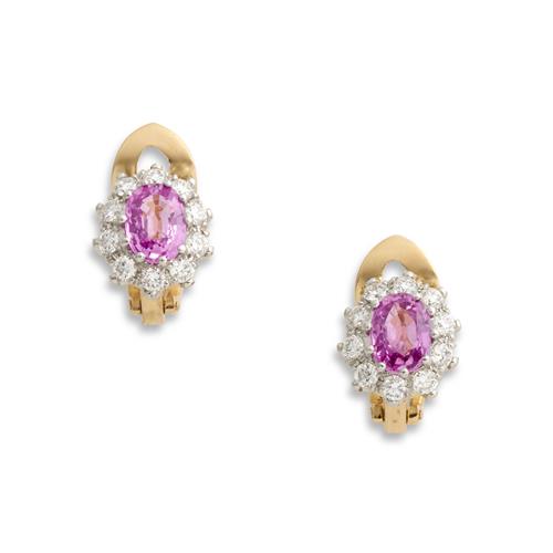 59 · PAIR OF 18CT TWO-TONE GOLD, SAPPHIRE AND DIAMOND EARRINGS