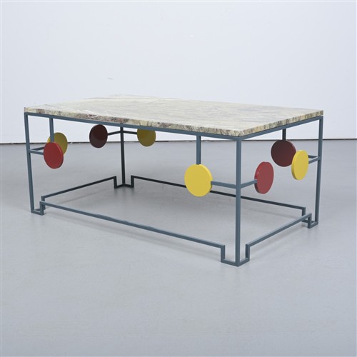 A Marble Top And Painted Metal 'Pon Pon' Coffee Table, Designed By Geoffrey Hatty And Karl Millard (47h X 110w X 60d Cm)