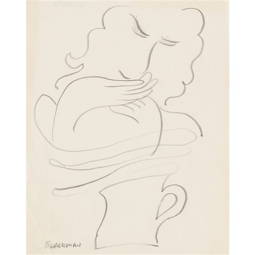 64 · CHARLES BLACKMAN (1928-2018) (Girl and Cup) c.1979 charcoal on tracing paper 25 x 20cm