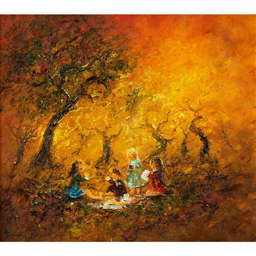 13 · DAVID BOYD (1924-2011) Children at a Picnic 1979 oil on canvas 43.5 x 49.5cm (54.5 x 60cm framed)