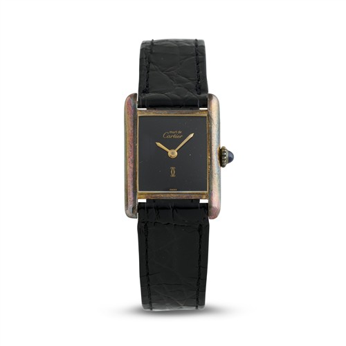 43A · CARTIER MUST DE CARTIER TANK A GOLD-PLATED SILVER WRIST WATCH 1980S
