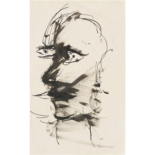 76 · CHARLES BLACKMAN (1928-2018) (Sunday's Head in Profile) c.1951 ink and wash on paper 33.5 x 21cm