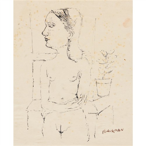 79 · CHARLES BLACKMAN (1928-2018) (Nude Seated - Barbara) c.1951 ink on paper 27 x 37cm