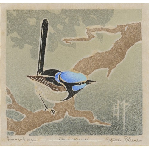 ETHLEEN PALMER (1906-1958) Blue Wren 1934 linocut 9.5 x 11.5cm (image)