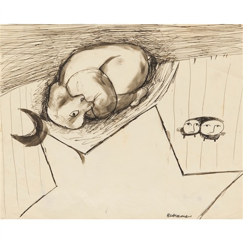 89 · CHARLES BLACKMAN (1928-2018) (Dog, Star and Moon by Mirka Mora and Charles Blackman) c.1951 ink on tracing paper 23.5 x 42.5cm
