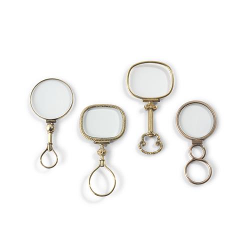 FOUR GOLD AND GILTMETAL QUIZZING GLASSES