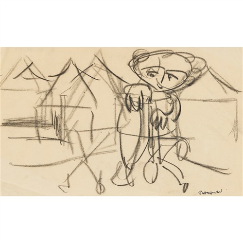CHARLES BLACKMAN (1928-2018) (Boy on Scooter) 1952 conte crayon on paper 21 x 33.5cm