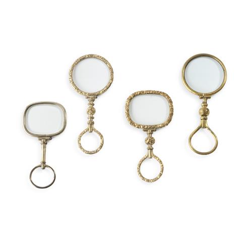 12 · FOUR ANTIQUE GILTMETAL QUIZZING GLASSES