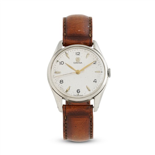 OMEGA A STAINLESS STEEL WRIST WATCH CIRCA 1954