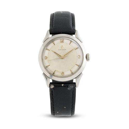 OMEGA A STAINLESS STEEL WRIST WATCH CIRCA 1952