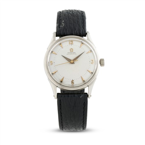 OMEGA A STAINLESS STEEL WRIST WATCH CIRCA 1950
