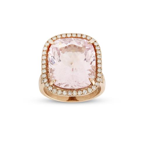 9ct Rose Gold, Kunzite And Diamond Ring