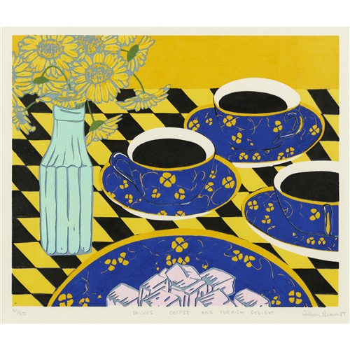AILEEN BROWN (born 1946) Dasies, Coffee and Turkish Delight 1987 linocut, ed. 41/50 27 x 32.5cm