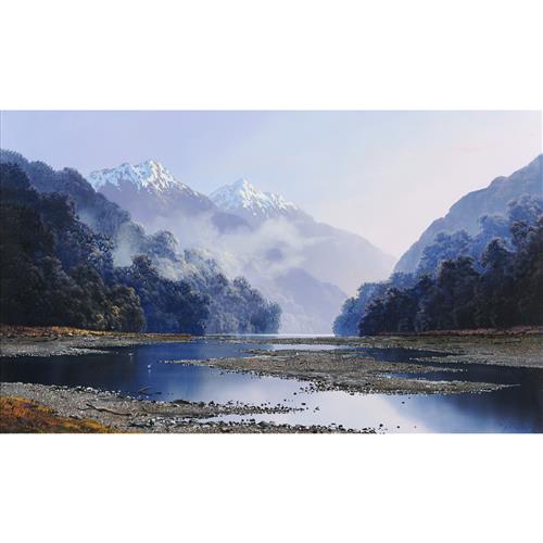 92 · TIM WILSON (New Zealander, 1954-2020) Makarora River 1994 oil on board 44 x 43.5cm