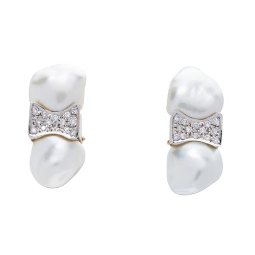 Pair Of Keshi Pearl Diamond Ear Clips