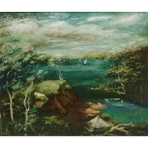 WILLIAM DOBELL (1899-1970) Creek at Lake Macquarie c.1949 oil on board 24 x 29cm