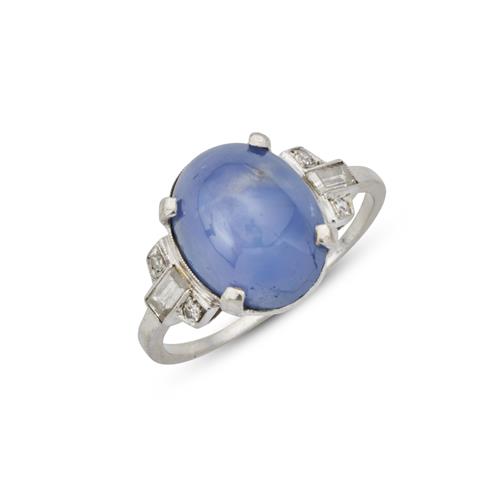 Art Deco Star Sapphire And Diamond Ring, Circa 1920