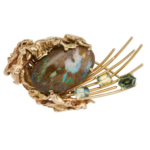 58 · BOULDER OPAL AND PARTI SAPPHIRE BROOCH