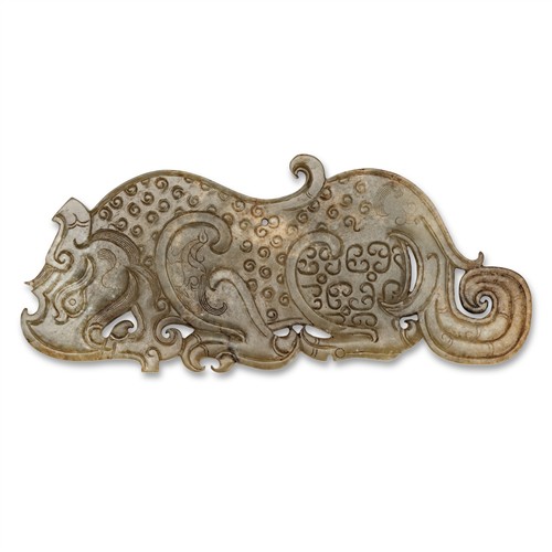 A Chinese Celadon Jade Mythical Beast Pendant