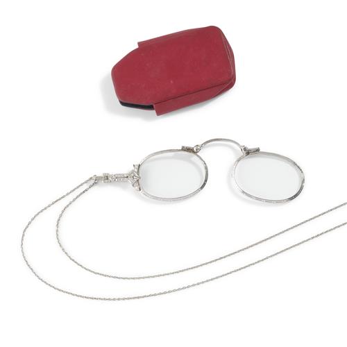 33 · A PLATINUM & DIAMOND LORGNETTE WITH CASE