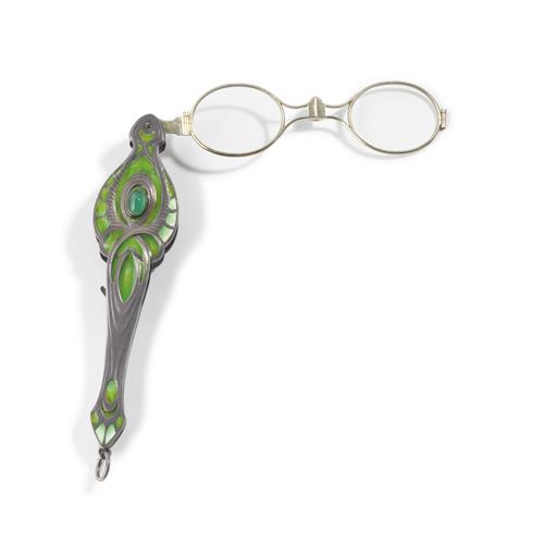 34 · A SILVER AND ENAMEL LORGNETTE