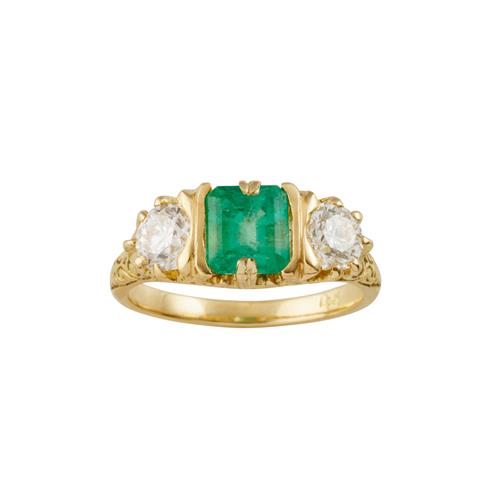 57 · EMERALD AND DIAMOND RING
