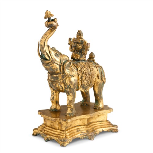 92 · A VERY FINE CHINESE GILT-BRONZE ELEPHANT AND A VASE, MING/QING DYNASTY