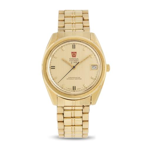 Omega Electronic F300 A Gold Plated Stainless Steel Bracelet Watch With Date Circa 1980
