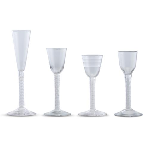 13 · FOUR GEORGE III OPAQUE TWIST STEMMED GLASSES Third quarter 18th century, circa 1760-1770