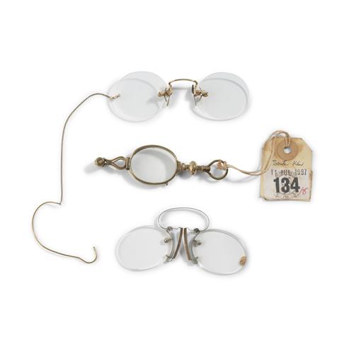 45 · TWO PINCE-NEZ SPECTACLES AND A GILTMETAL LORGNETTE
