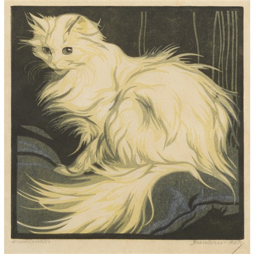 NORBERTINE VON BRESSLERN-ROTH (Austrian, 1891-1978) Angora Cat c.1920 linocut 18 x 18cm