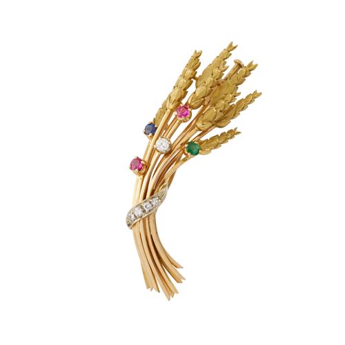 56 · 18CT GOLD, DIAMOND AND GEM-SET BROOCH