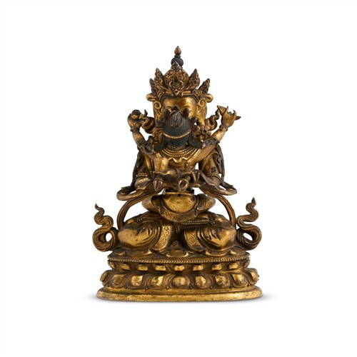 80 · A SINO-TIBETAN GILT-BRONZE SEATED FIGURE OF VAJRASATTVA AND CONSORT, QIANLONG PERIOD, 18TH CENTURY