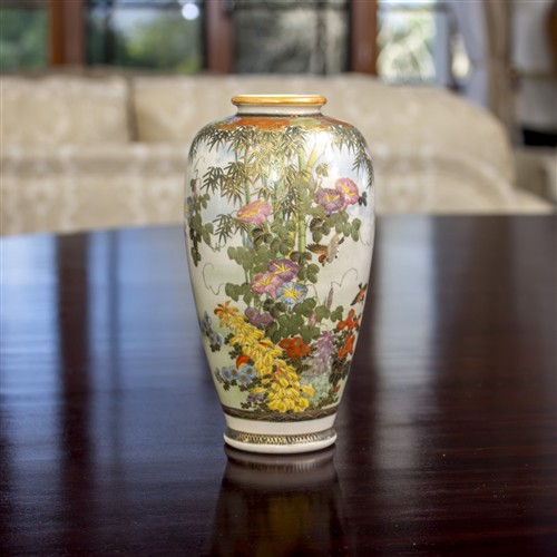 A SATSUMA MORNING GLORY VASE