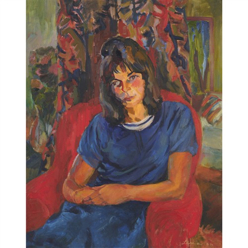 87 · LINA BRYANS (1909-2001) Frederika in the Red Chair 1964 oil on canvas on board 101 x 80cm